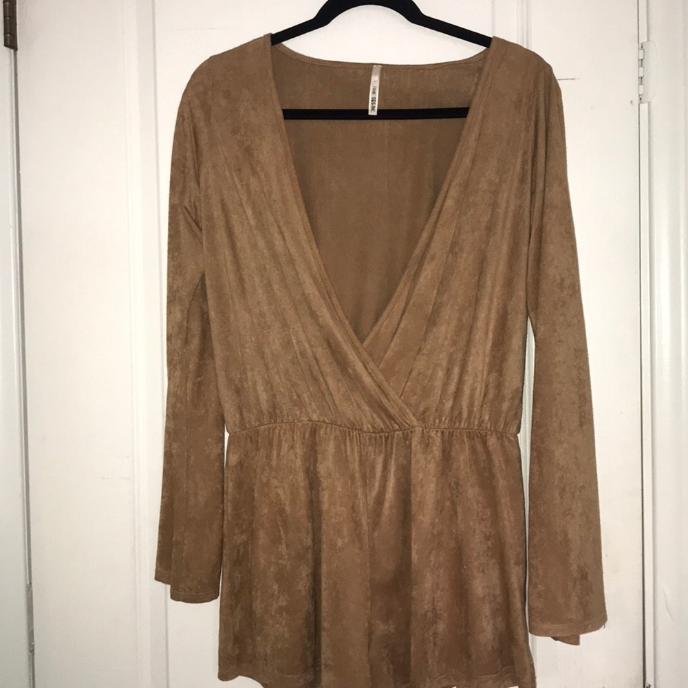 Camel colored suede romper